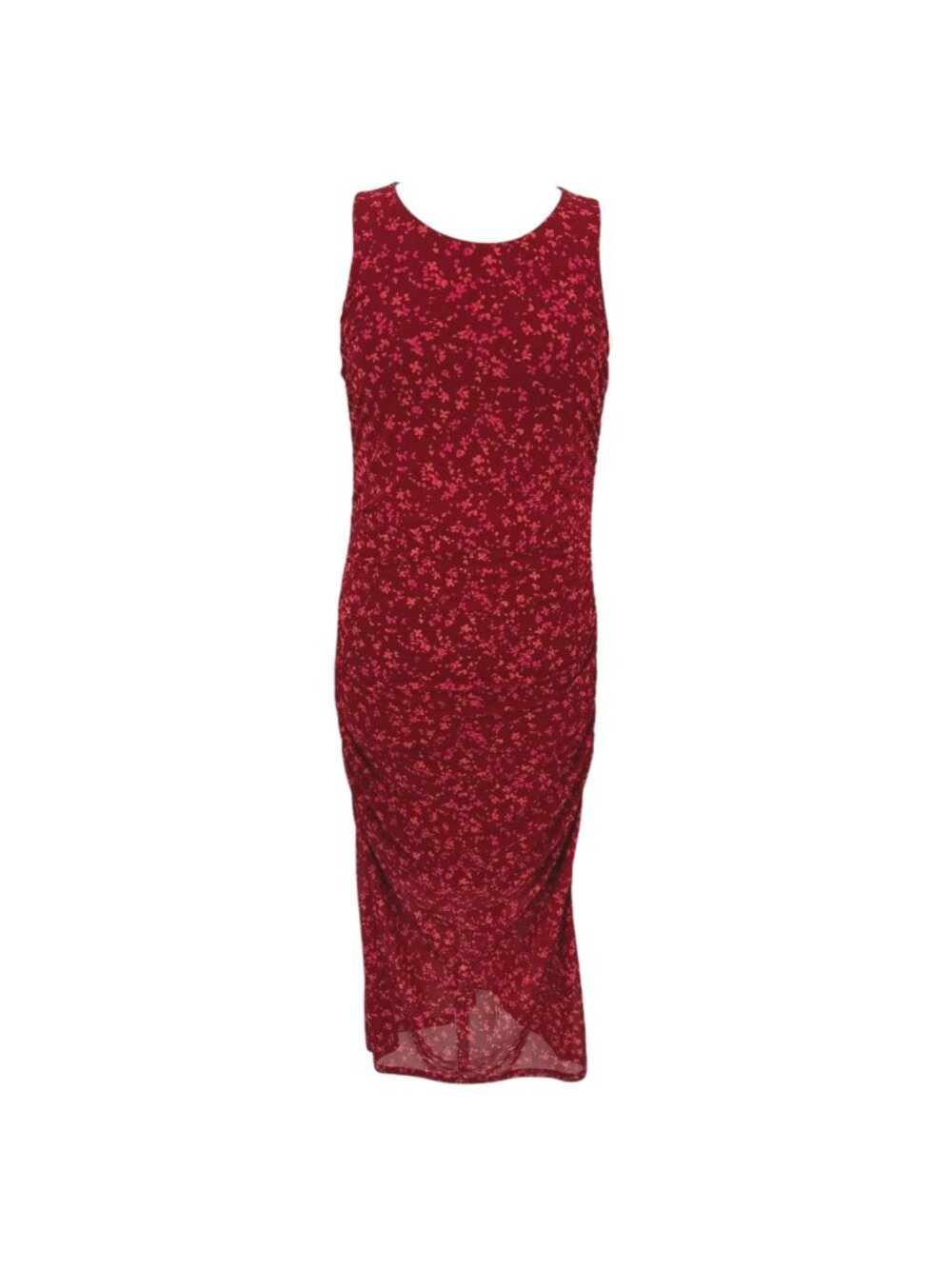 41 Hawthorn Floral Ruched Midi Mesh Overlay Dress Berry Red Pink Size Large NWT